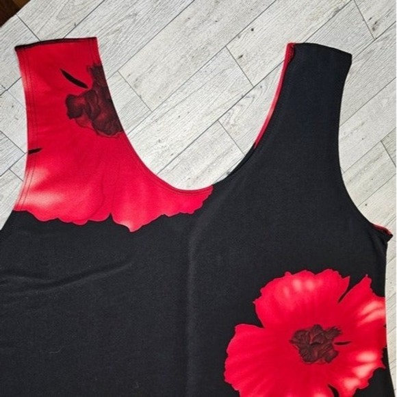 Pretty Woman Black/Red Flower Trapez Dress, Women's Size 2XL Made in USA - Picture 2 of 5